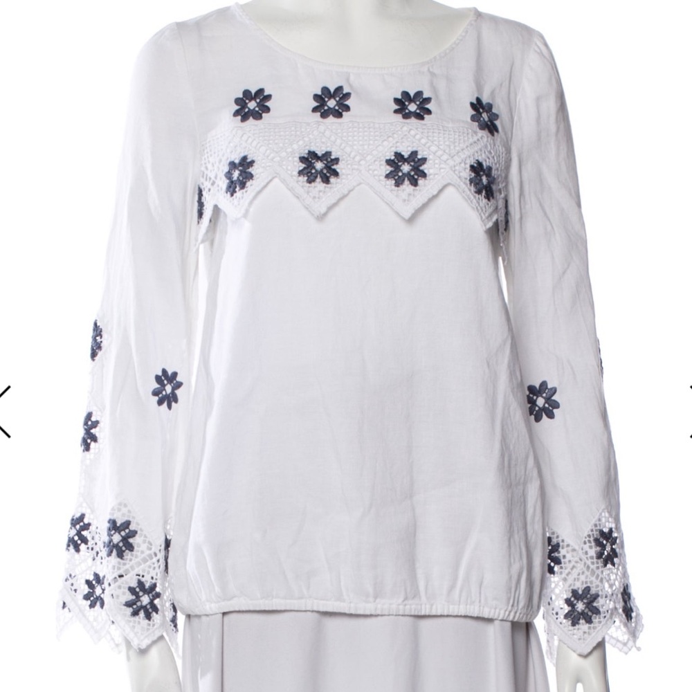 RARE: Suno Embroidered Women's Blouse in White and Navy
